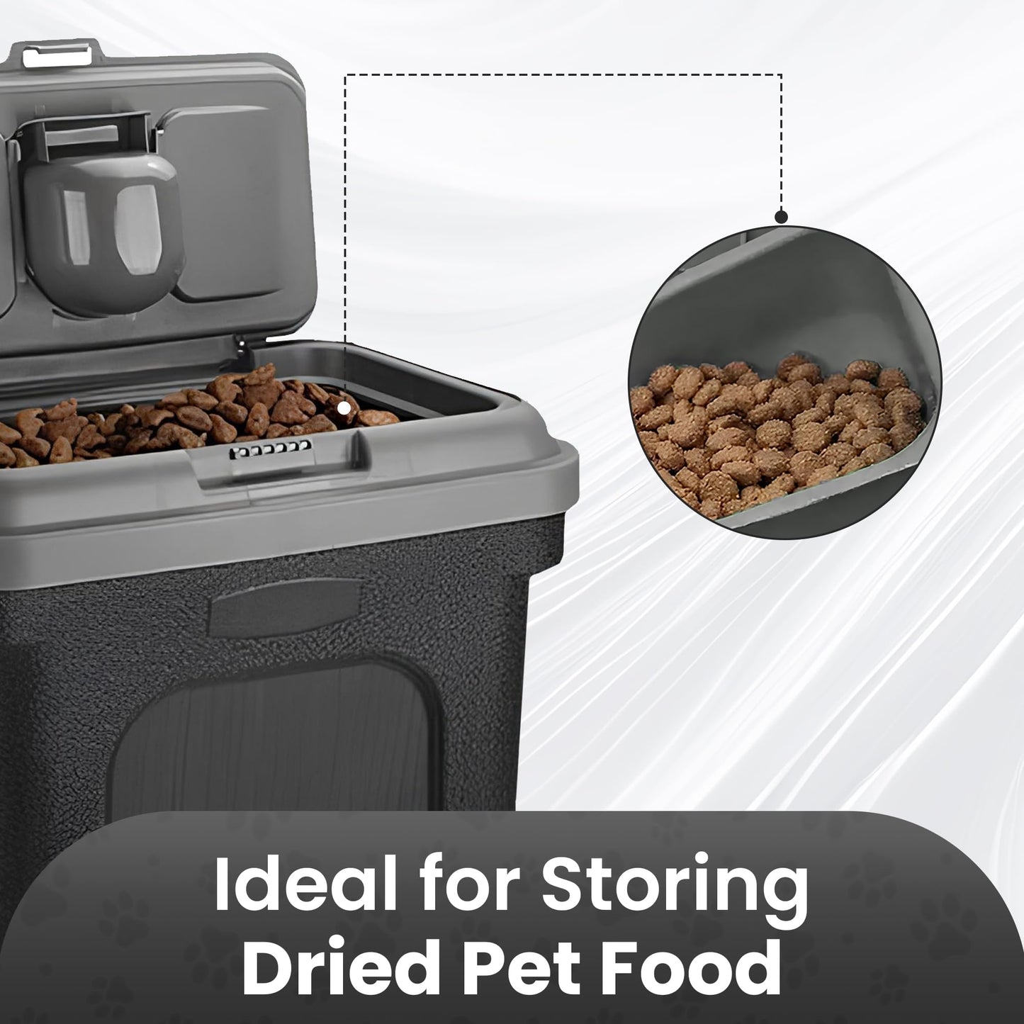 ASAB Pet Food Storage Container Large 30L/15kg Plastic Food Storage Container With Integrated Food Scoop and Flip Top Locking System Perfect for Dog Treats Dog Food and Kitten Food (Grey - Large)