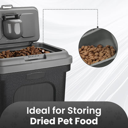 ASAB Pet Food Storage Container Large 30L/15kg Plastic Food Storage Container With Integrated Food Scoop and Flip Top Locking System Perfect for Dog Treats Dog Food and Kitten Food (Grey - Large)