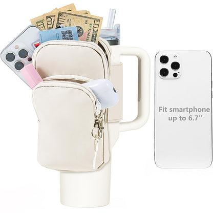 SUITMAT Water Bottle Pouch for Stanley Quencher Series Tumbler, Pouch Bag for Stanley Cup Accessories, Cup Backpack with Multiple Pockets for Phone, Cards, Keys (Bag Only)