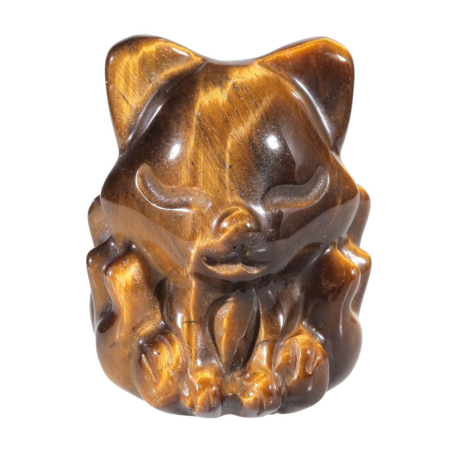 TUMBEELLUWA Pack of 2 Nine Tailed Fox Crystal Figurine Carved Mini Pocket Stone Small Animal Statue Sculpture for Desk Table Decor, Tiger's Eye Stone