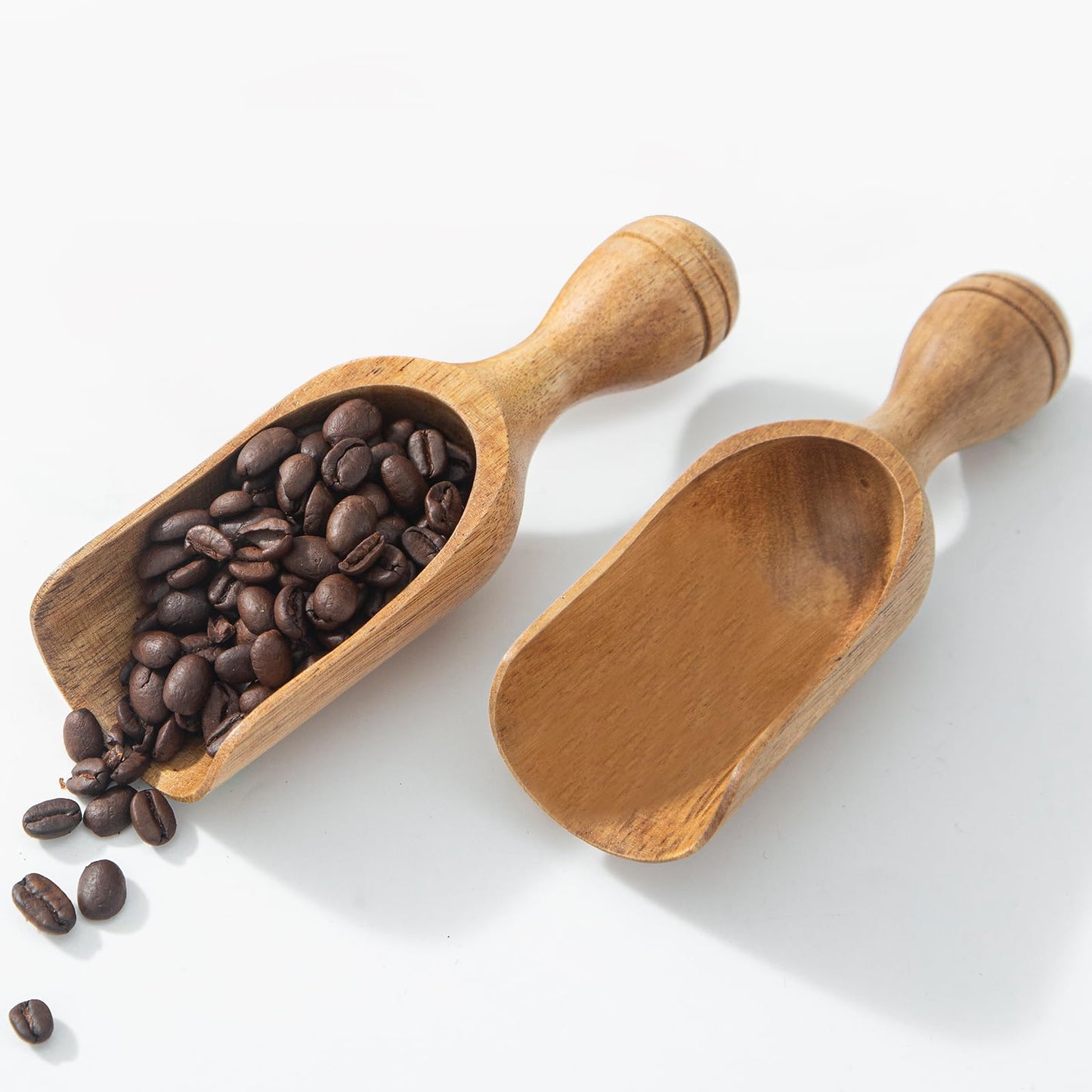 Large Wooden Scoops 5.9″ Big Wooden Coffee Scoops Shovel, 2PCS Wood Flour Scoop for Jars, Acacia Measuring Spoons Ground Coffee for Tea - Multifunctional Kitchen Scoop for Bath Salts,Laundry