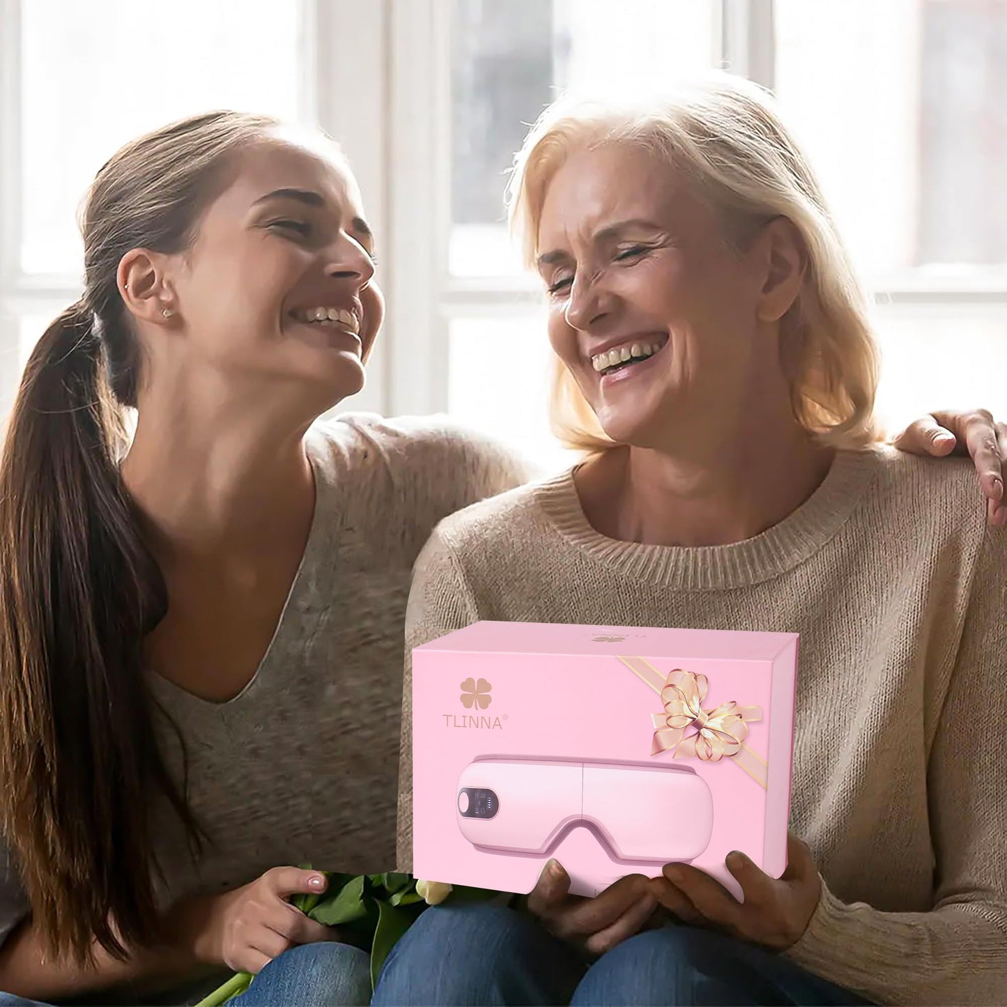 TLINNA Eye Massager with Airbag Kneading,Constant Temperature Hot Compress, Multi-Frequency Vibration and Bluetooth Music (Blush Pink, Large)