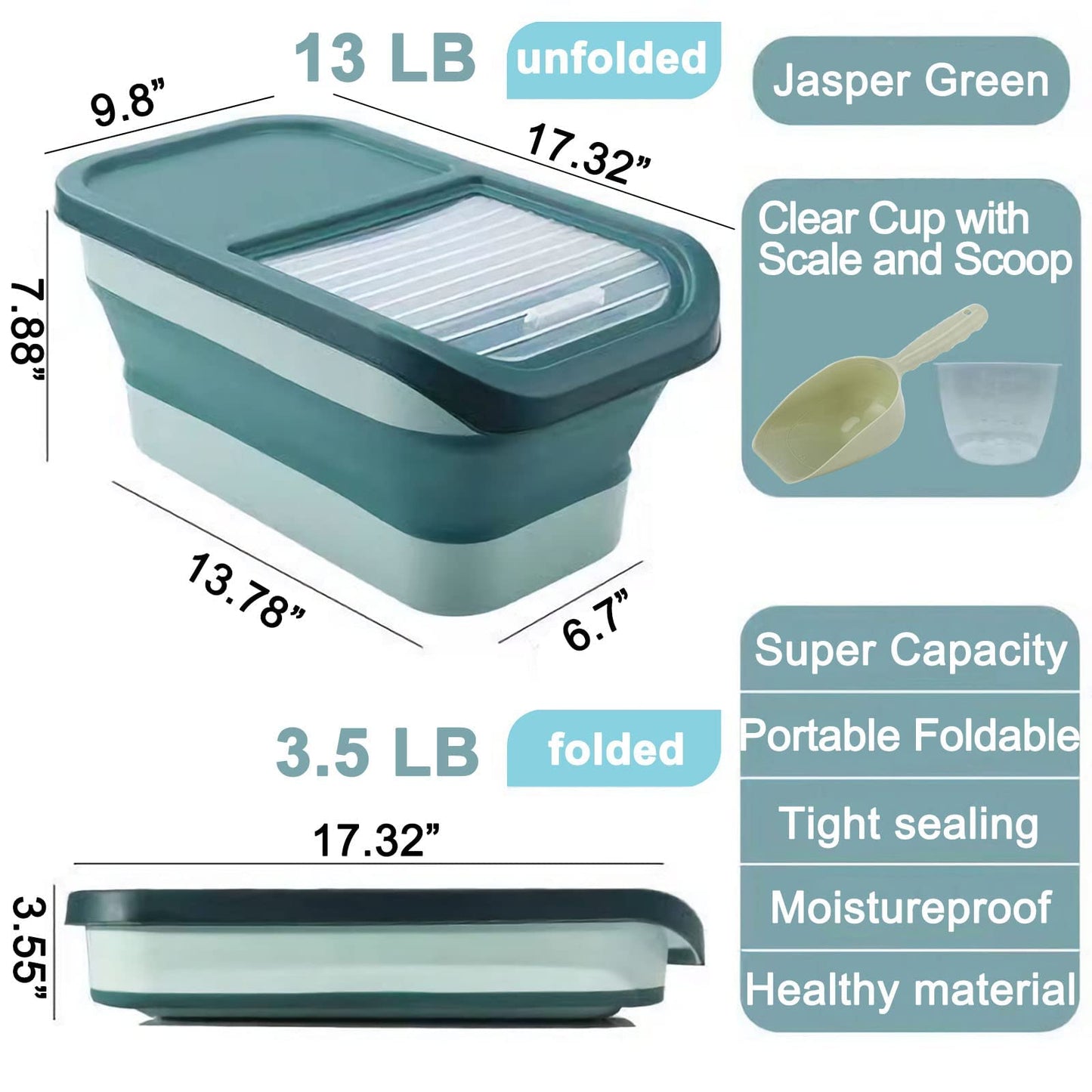 Wuciray Dog Cat Food Storage Container for dry food 5KG-10KG Airtight Folding Dog Food Bin Pet Food Storage Container with Lid Measuring Cup Scoop food storage for dogs with Wheels