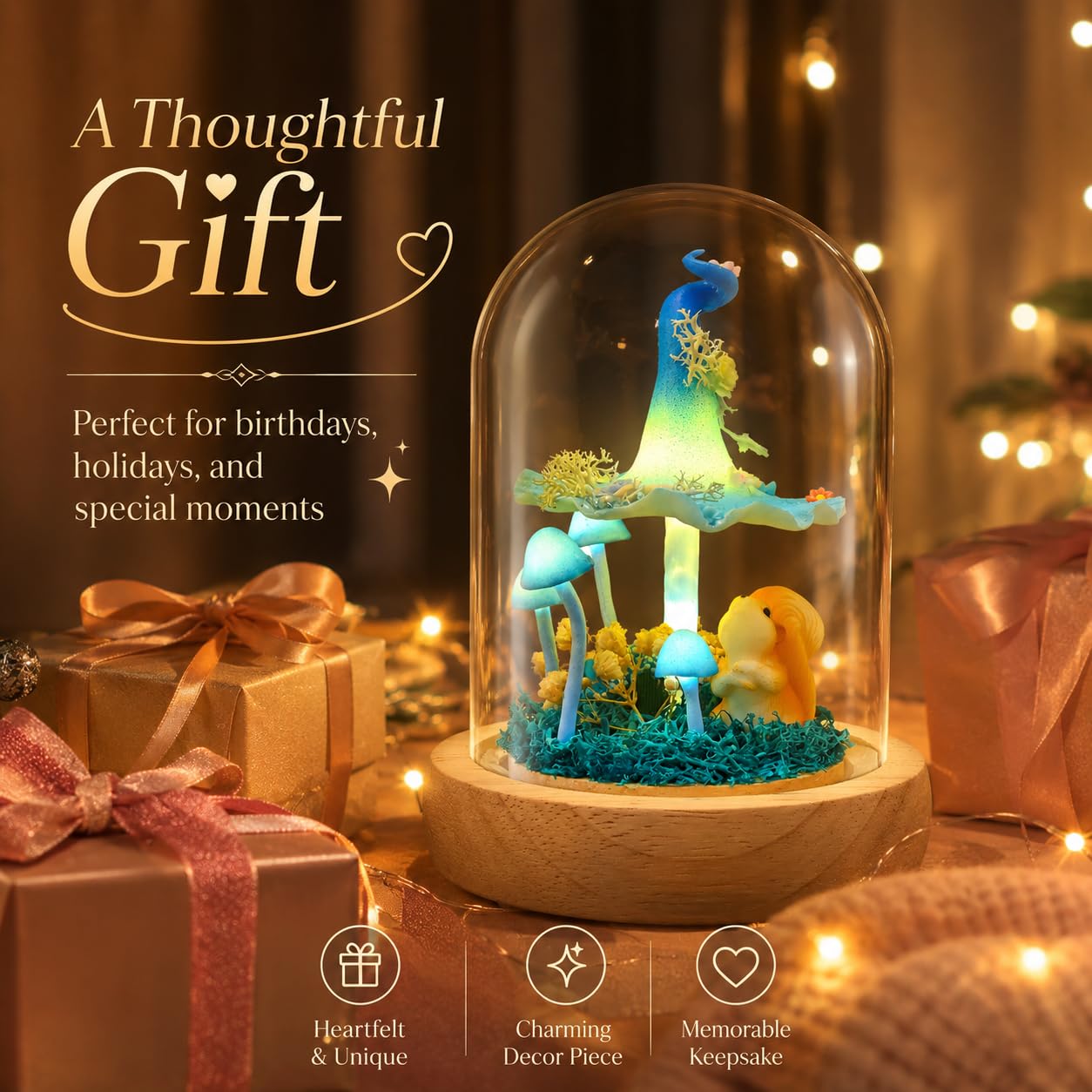 QUELIEN Mushroom Lamp,Mothers Day Mom Gifts for Mom,Light Up Mushroom in Glass Dome,Birthday Party Decorations,Ideal Birthday Gift,GirlfriendGift
