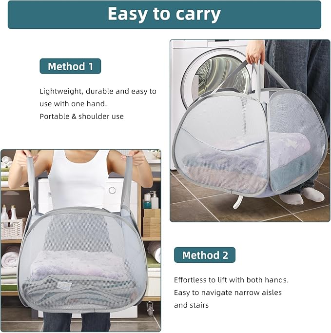 Collapsible Laundry Baskets, 90L Large Foldable Laundry Basket, Durable Mesh