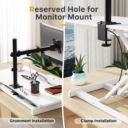 JOY worker Standing Desk Converter, 35" Wide Height Adjustable Sit Stand Up Desk Riser with Keyboard Tray, Desktop Workstation Riser for Home Office Computer Laptop, Particle Board, White