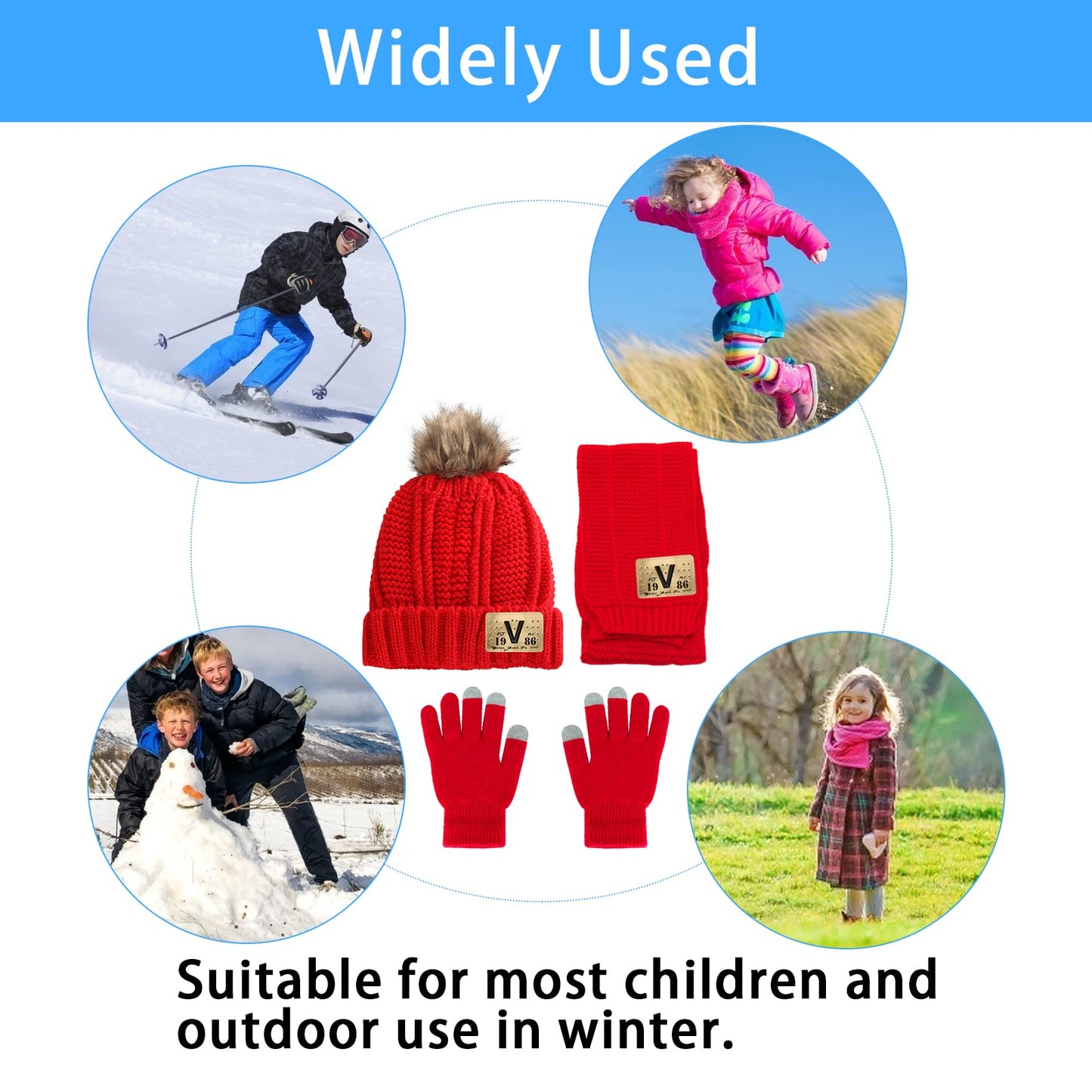 Kids Knit Hat/Scarf/Gloves Set,Winter Warm Set with Beanie and Long Scarf