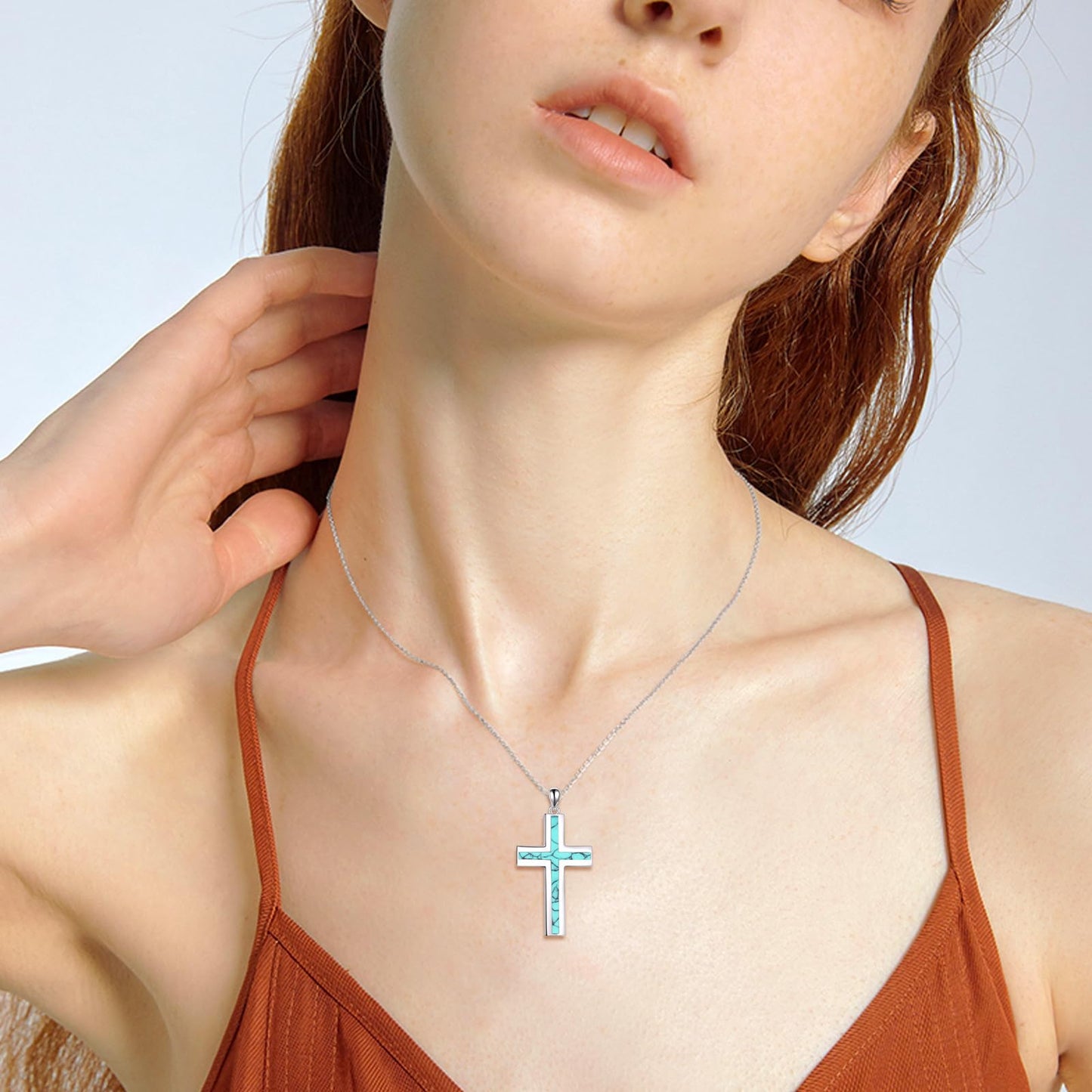 YFN Cross Necklace Sterling Silver Turquoise Cross Pendant Religious Jewelry Gift for Women Men