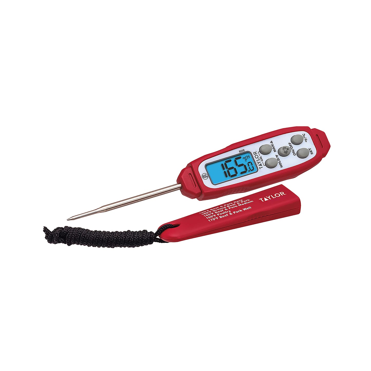 Taylor Digital Waterproof Thermometer with Bright Blue Backlight for Kitchen, Meat, Food, Grill, BBQ Cooking, Red, Standard,(806GW)