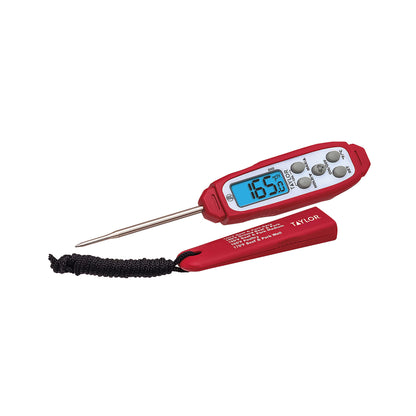 Taylor Digital Waterproof Thermometer with Bright Blue Backlight for Kitchen, Meat, Food, Grill, BBQ Cooking, Red, Standard,(806GW)