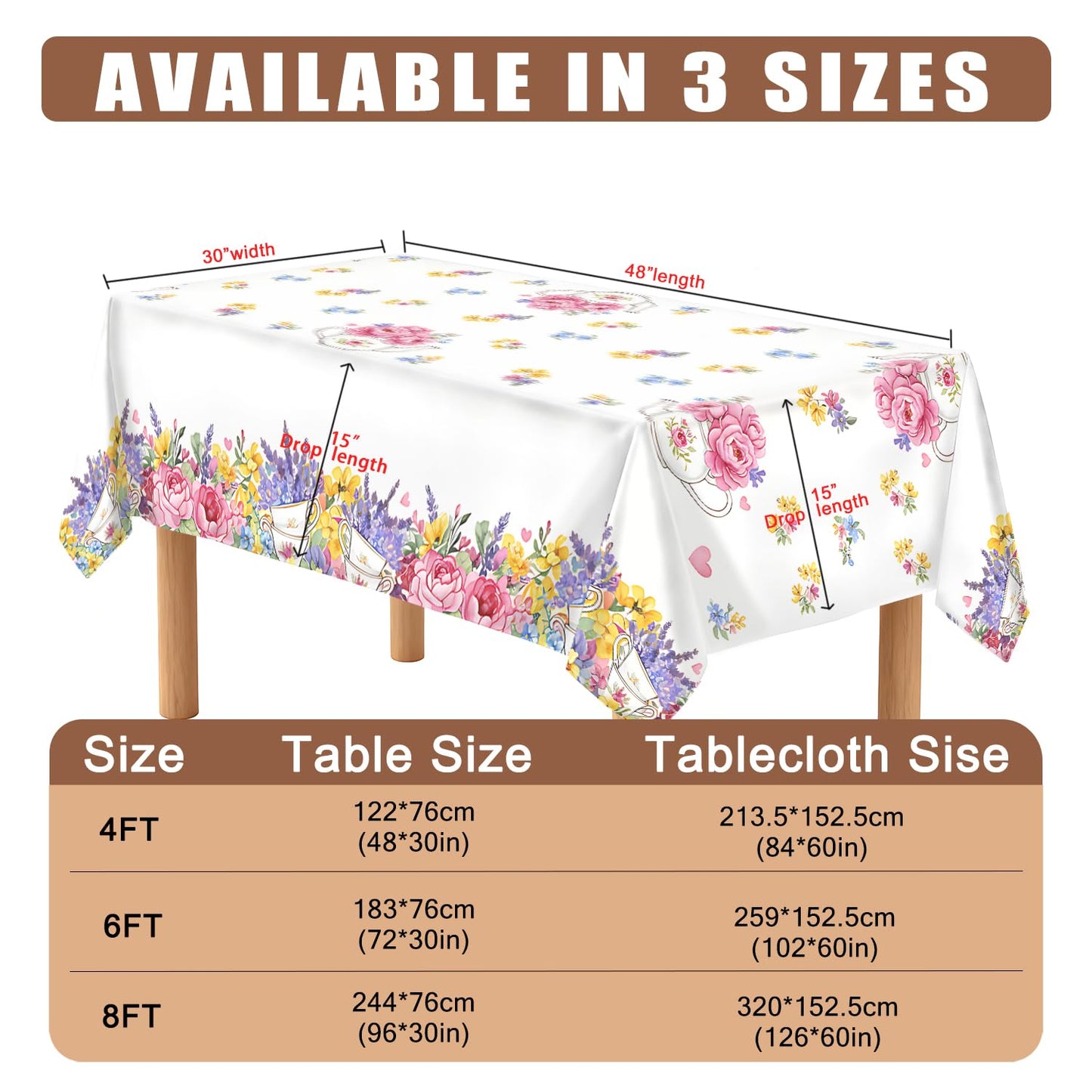 GAGEIZO Reusable & Waterproof Rectangular Tablecloths for Kitchens, Parties, Birthdays, Patios, and Outdoor Events Decorations Floral Table Cloth,6FT/102 x 60 Inch