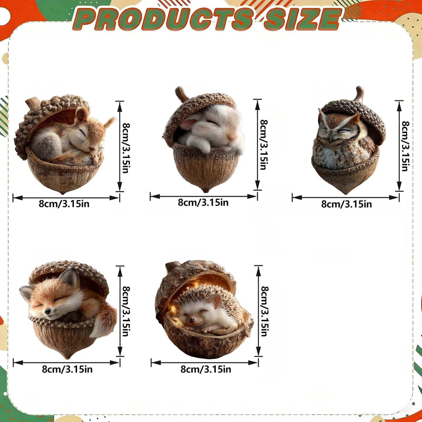 Christmas Tree Decoration,5Pcs Cute Animals Christmas Tree Acrylic Pendant, Fun Pinecone Xmas Hat Xmas Tree Accessories Christmas Pendants Hanging,Owl Rabbit Fox Christmas Ornament
