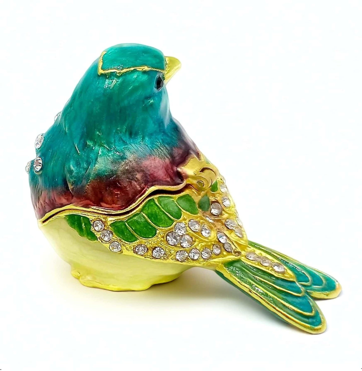 JWT Astyle Turquoise Green Bird Trinket Boxes Hinged,Bird Decor with Crystals Enamel Jewelry Box.Necklace Ring Box Earrings Storage.Collectible Birds Lover Gifts Figurines Home Decor