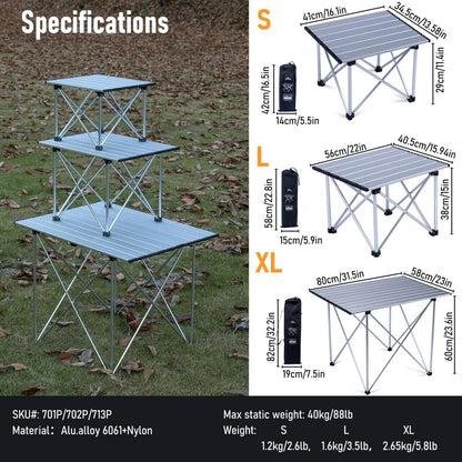 iClimb 1 Light Folding Table and 1 Heavy Duty Compact Folding Chair Bundle for Adults Outdoor Camping Beach Concert