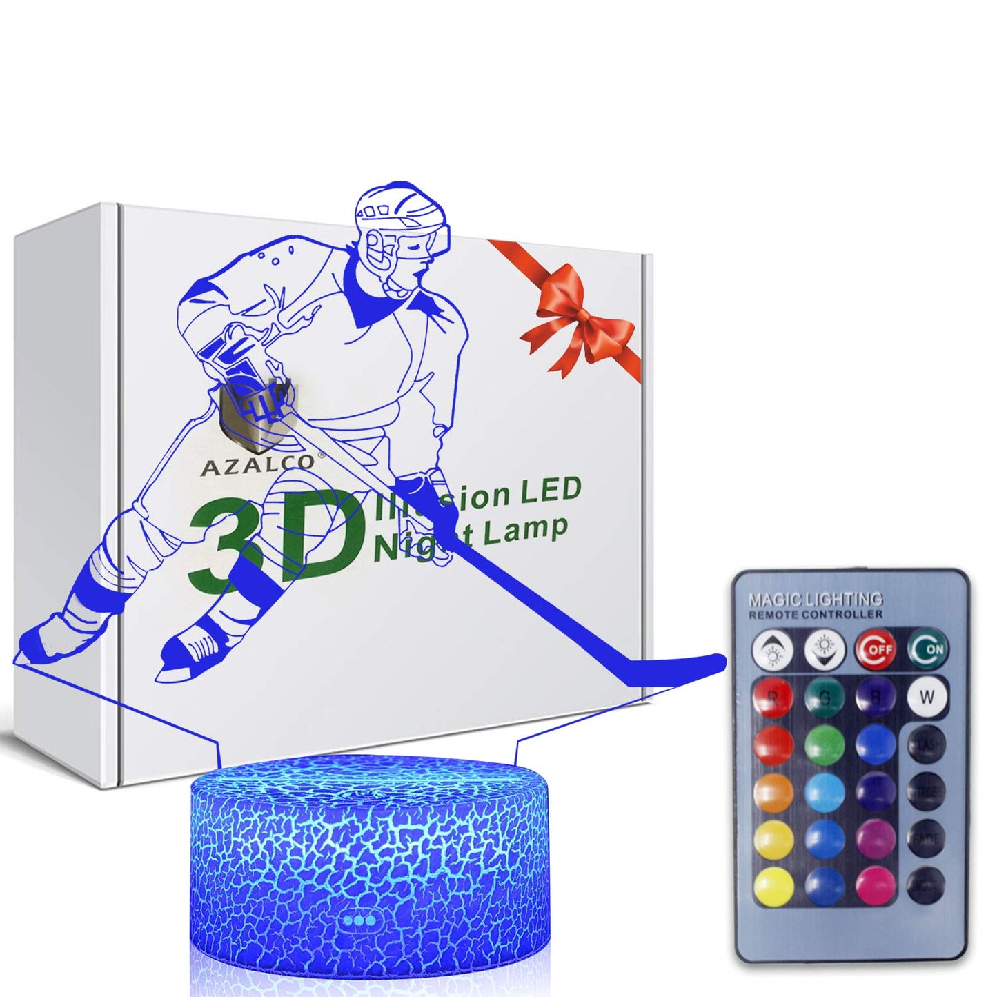 AZALCO Teenager Chrismas Gifts Xmas Gift 3D Illusion Hockey Night Light Lamp 16 Color Changing Smart Touch&Remote Control Birthday Gift for Boys and Girls Hockey Lover