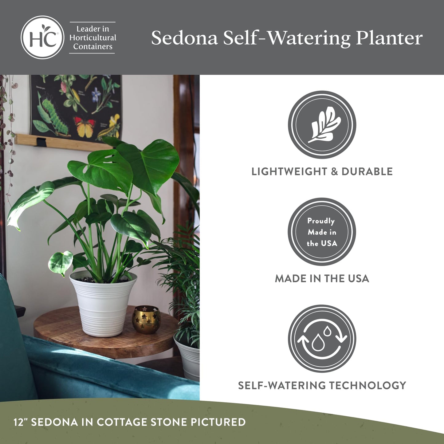 The HC Companies 7 Inch Sedona Round Self Watering Planter Pots, Lightweight UV-Resistant Plastic Indoor & Outdoor Planters, 4-Pack Flower Pots for Garden & Home Decor, Wild Red