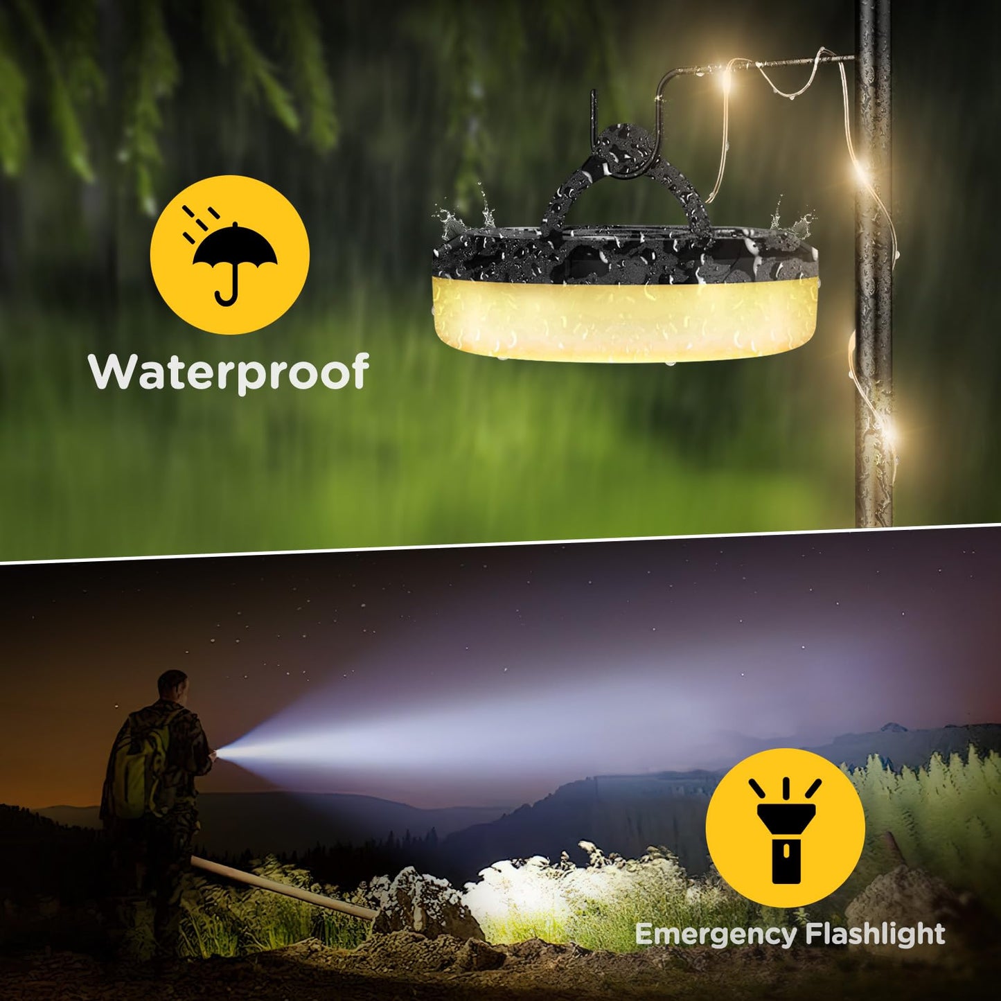 OGERY 2-Pack Camping String Lights, 32.8FT Rechargeable Christmas String Lights Outdoor/Indoor, 8 Modes 4-in-1 Quick Storage Fairy Lights Portable Lamp for Xmas Tree Decor Party Camping Essentials