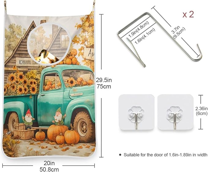 Thanksgiving Truck Pumpkin Orange Hanging Laundry Hamper Door Hampers Bag Basket