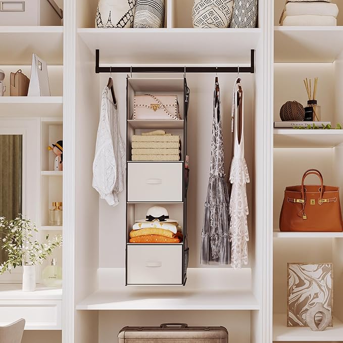 YOUDENOVA Hanging Closet Organizer, 5 Tier Hanging Closet Shelves