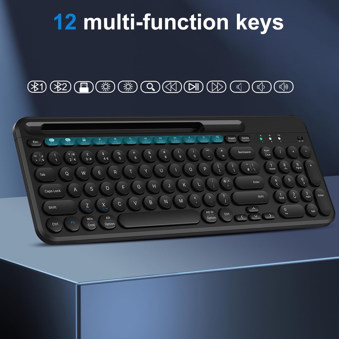 cimetech USB & Bluetooth Keyboard, Wireless Keyboard Ergonomic 2.4G Silent UK Layout with 3 Channels Multi-Device for iOS, Android, Windows, Smartphone