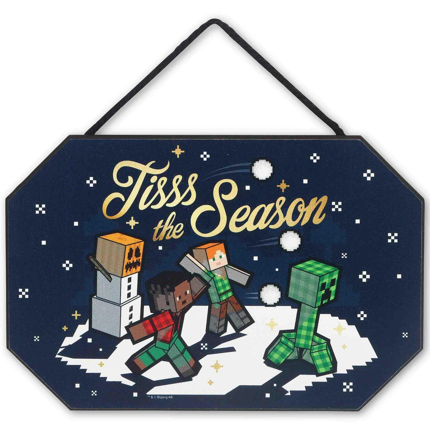 Open Road Brands Minecraft Tiss the Season Hanging Wood Wall Decor - Fun Minecraft Christmas Decoration for Home
