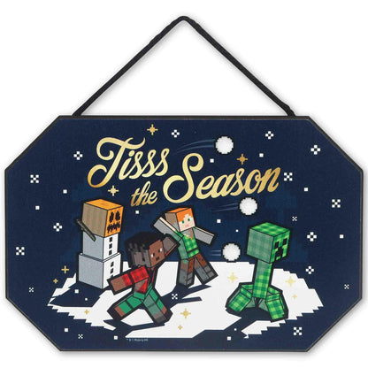 Open Road Brands Minecraft Tiss the Season Hanging Wood Wall Decor - Fun Minecraft Christmas Decoration for Home
