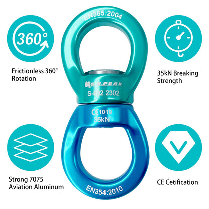 S.E.PEAK 35kN Swing Swivel, CE Certified 360°Rotational Device, Silent Hanging Accessory for Tree Swing, Aerial Dance