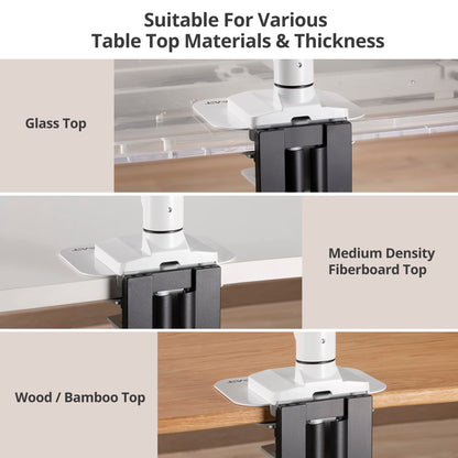 AVLT Adjustable Reinforcement Plate Bracket Mount for Fragile Tabletop - Supports Monitor Stand with C Clamp Or Grommet Installation - White