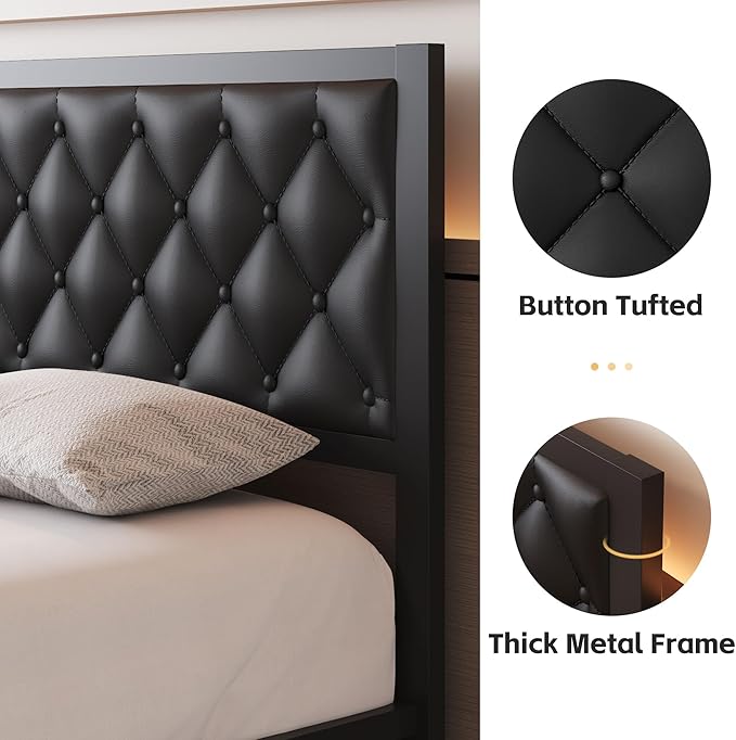 Fluest Queen Bed Frame with Headboard PU Leather Upholstered Bed Frame Platform