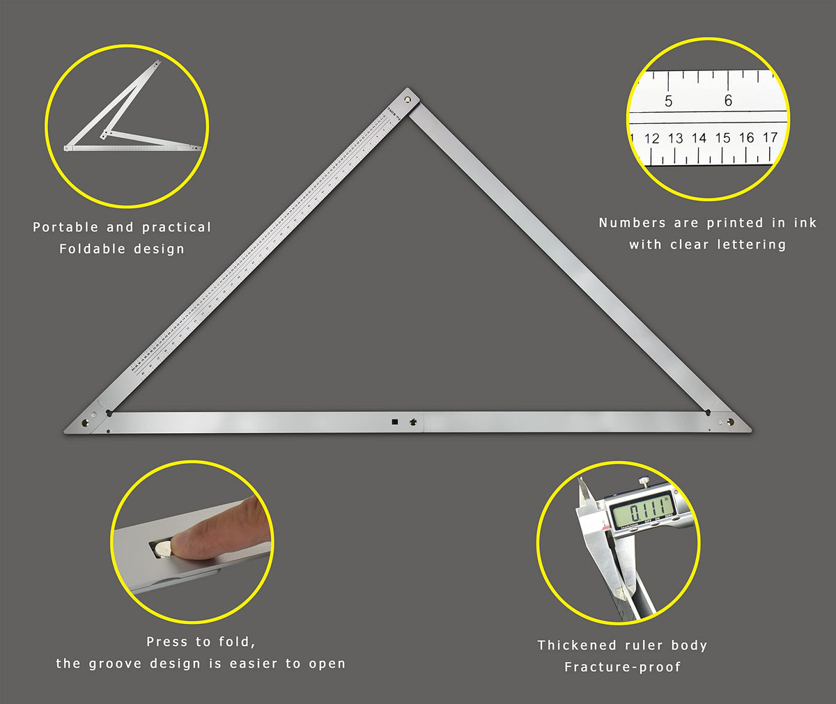 48 Aluminum Folding Square | Adjustable 45° & 90° Angles for Framing/Roofing/Staircases | Professional Woodworking & Construction Triangle Ruler Tool