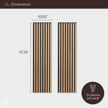 WVH Slatpanel Oak Natural Core – Acoustic 3D Textured Wood Panels for Walls & Ceilings | Decorative Panels for Homes, Offices & Studios | 2 x 47.24” x 12.6” | Real Wood Veneer, MDF, Felt