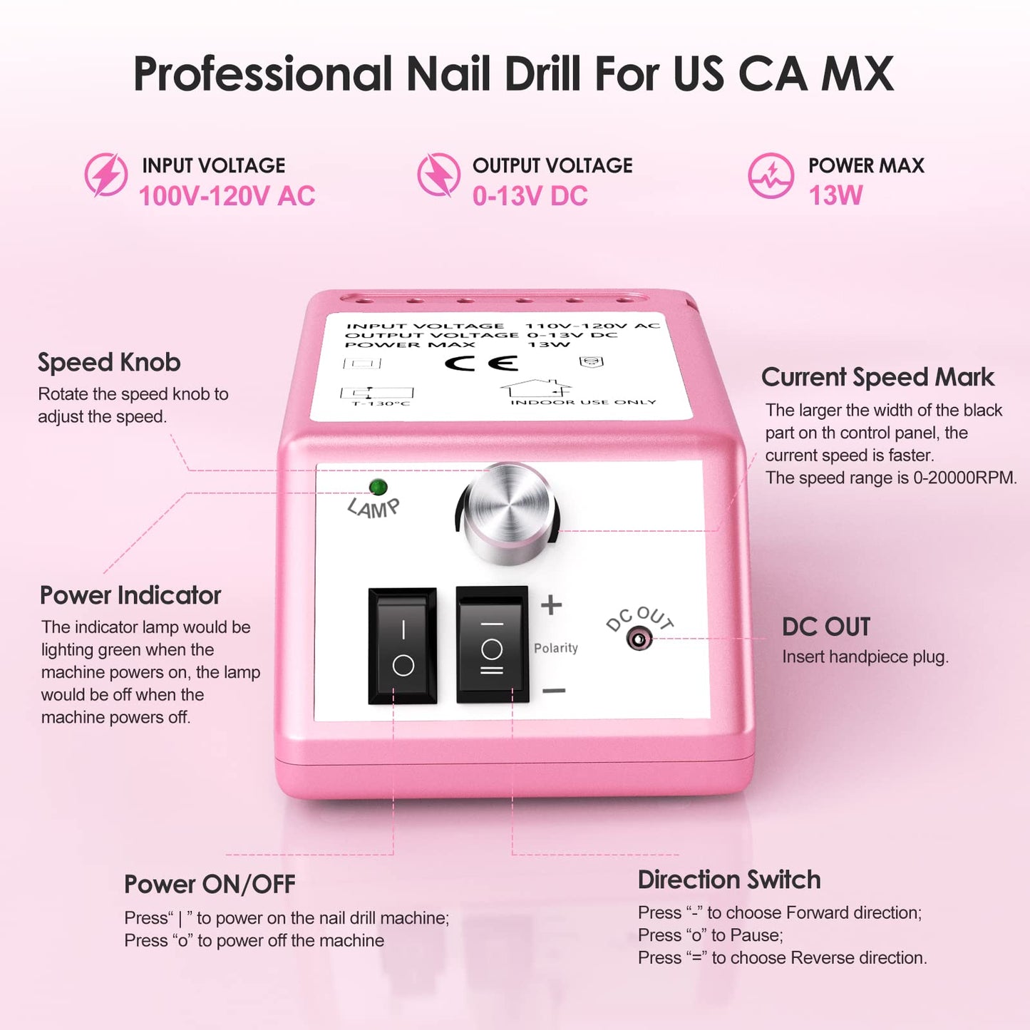 Professional Nail Drill Machine 30000 RPM Efile Electric Nail Filer Kit for Finger Toe Nails, Acrylic Gel Nails, Manicure Pedicure Drill with 6Pcs Nail Bits, 106Pcs Sanding Bands - Pink