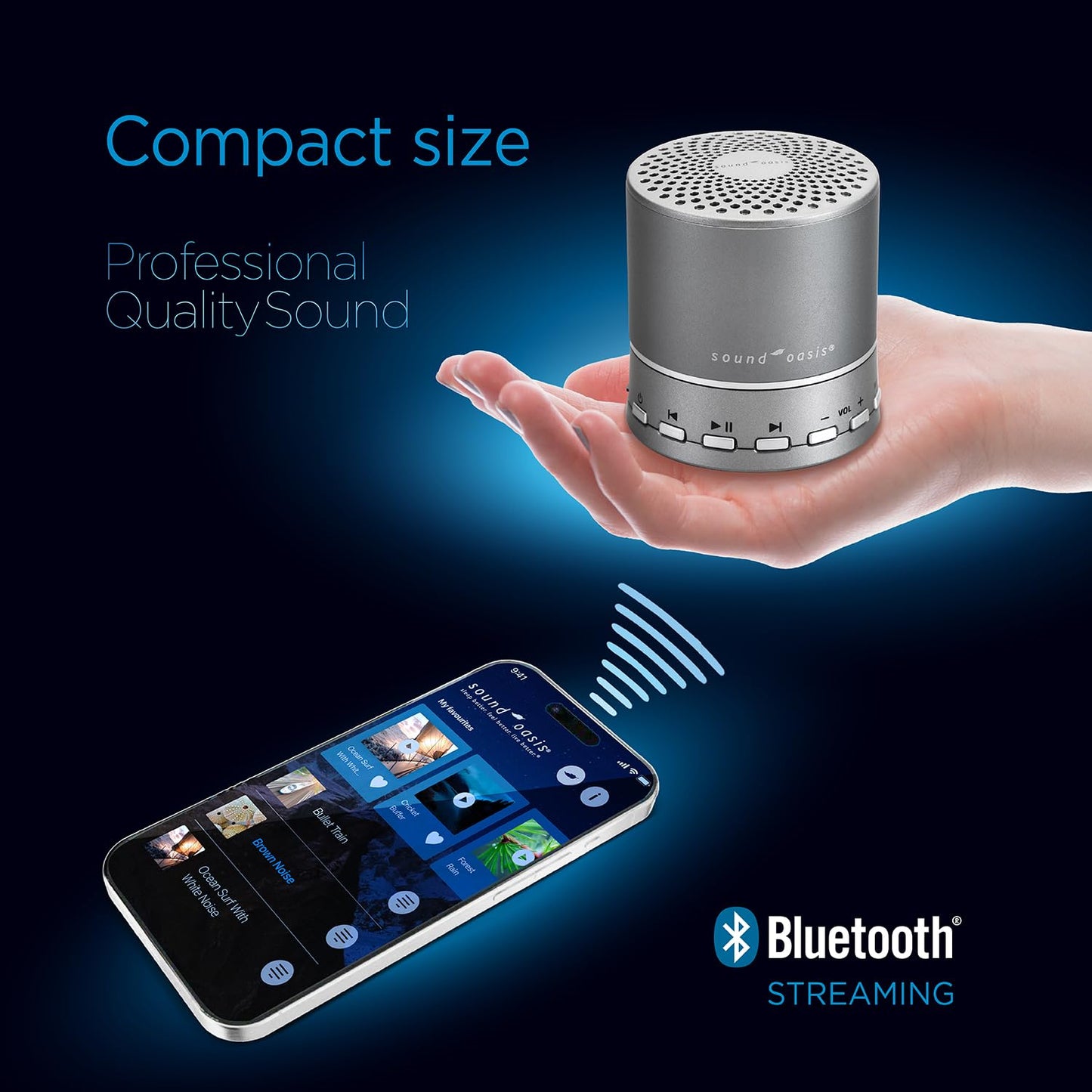 Sound Oasis Bluetooth White Noise Machine – Portable Sound Machine with 20 Non-Looping Nature, Pink & Brown Noise Sounds, Tinnitus Masker for Sleep, Baby, Office & Travel, Rechargeable