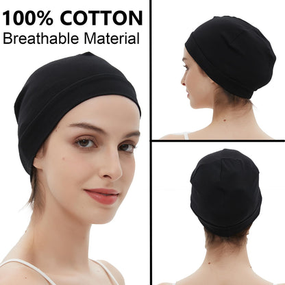 3 Pieces 100% Cotton Skull Caps Beanie for Men Women Lightweigt Night Cap Sleep Hats Breathable Helmet Liner