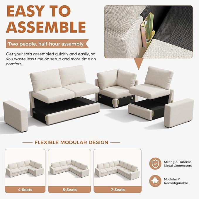 ABCASA Oversized Modular V Shaped Sectional Couches
