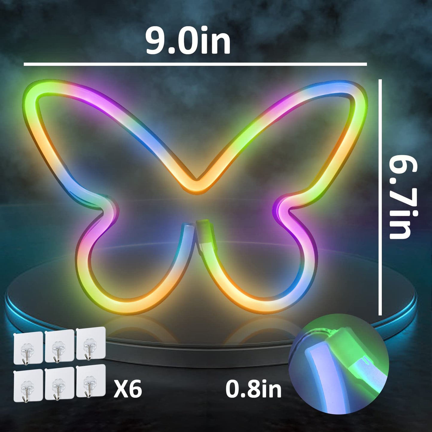 BRIGHTDECK 3 Pcs Butterfly Neon Signs, Neon Light for Bedroom, USB or 3-AA Battery Powered LED Wall Décor for Valentines Day Birthday Gift, Wedding, Party, Home Decor (Pink, Purple, Warm white)