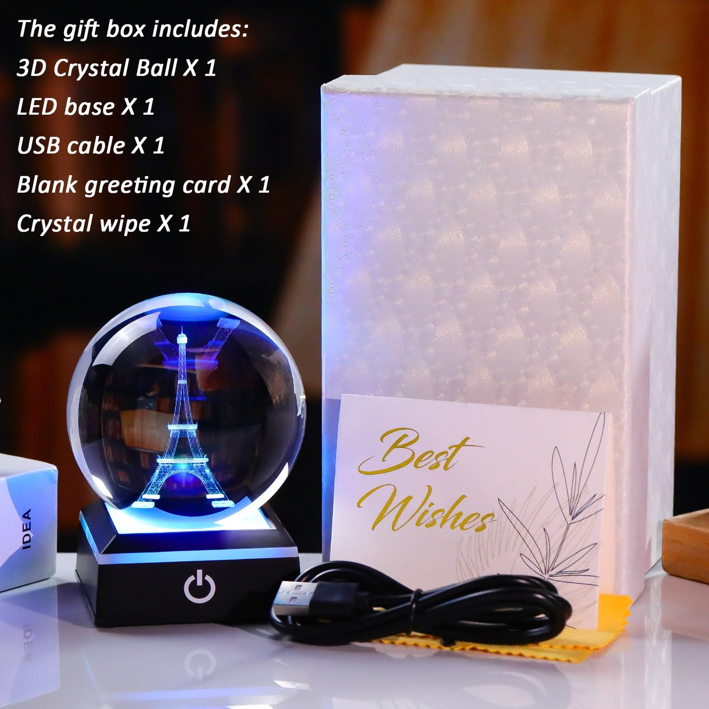 Enjinkail 3D Crystal Ball Paris Eiffel Tower Snow Globe Decor Gifts for Women Men Adults with LED Base Lamp Souvenirs Xmas Ornament Unique Paris Stuff Glass Snowglobes for Christmas Birthday