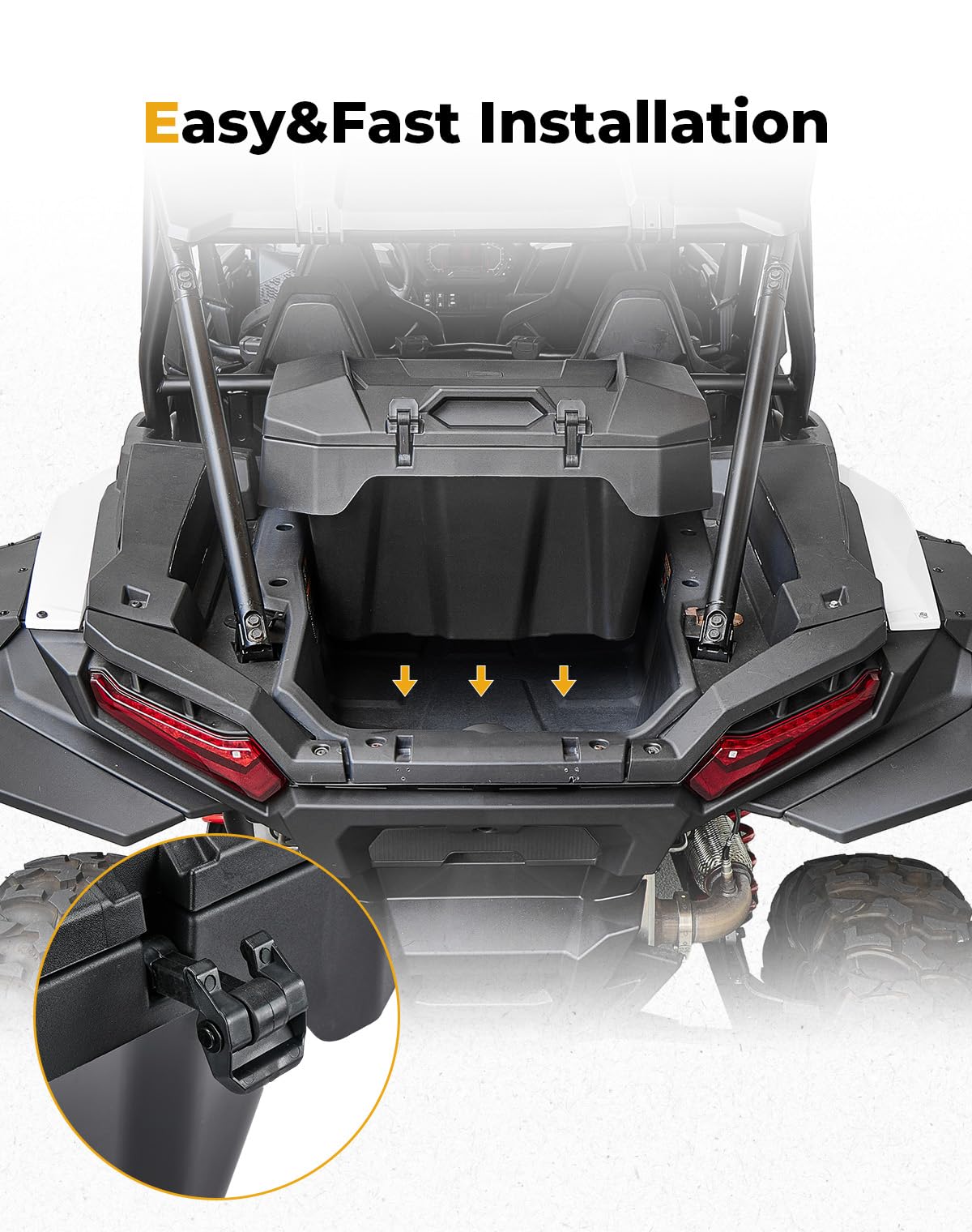 KEMIMOTO 82QT UTV Rear Cargo Storage Box Compatible with 2024/2025/2026 Polaris RZR XP 1000/4 1000 Accessories Rear Bed Box Water Resistant with Two Lockable Latches Replace OEM #2889611