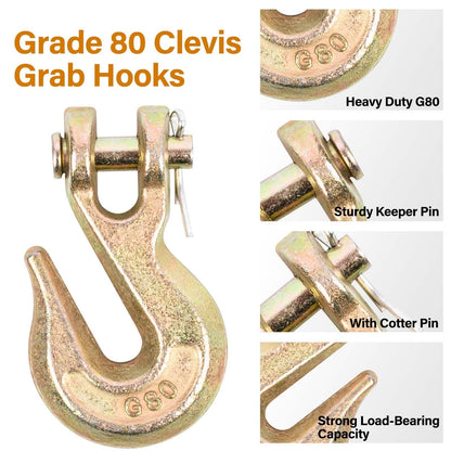 Lechansen 1/2'' G80 Chain Grab Hook Heavy Duty, 4 Pack Grade 80 Clevis Grab Hooks, 1/2" G80 Tow Hooks Zinc Plating, 12,000 Lbs Working Load Limit, Transport Chains Hook, Trailer Trucks Hook