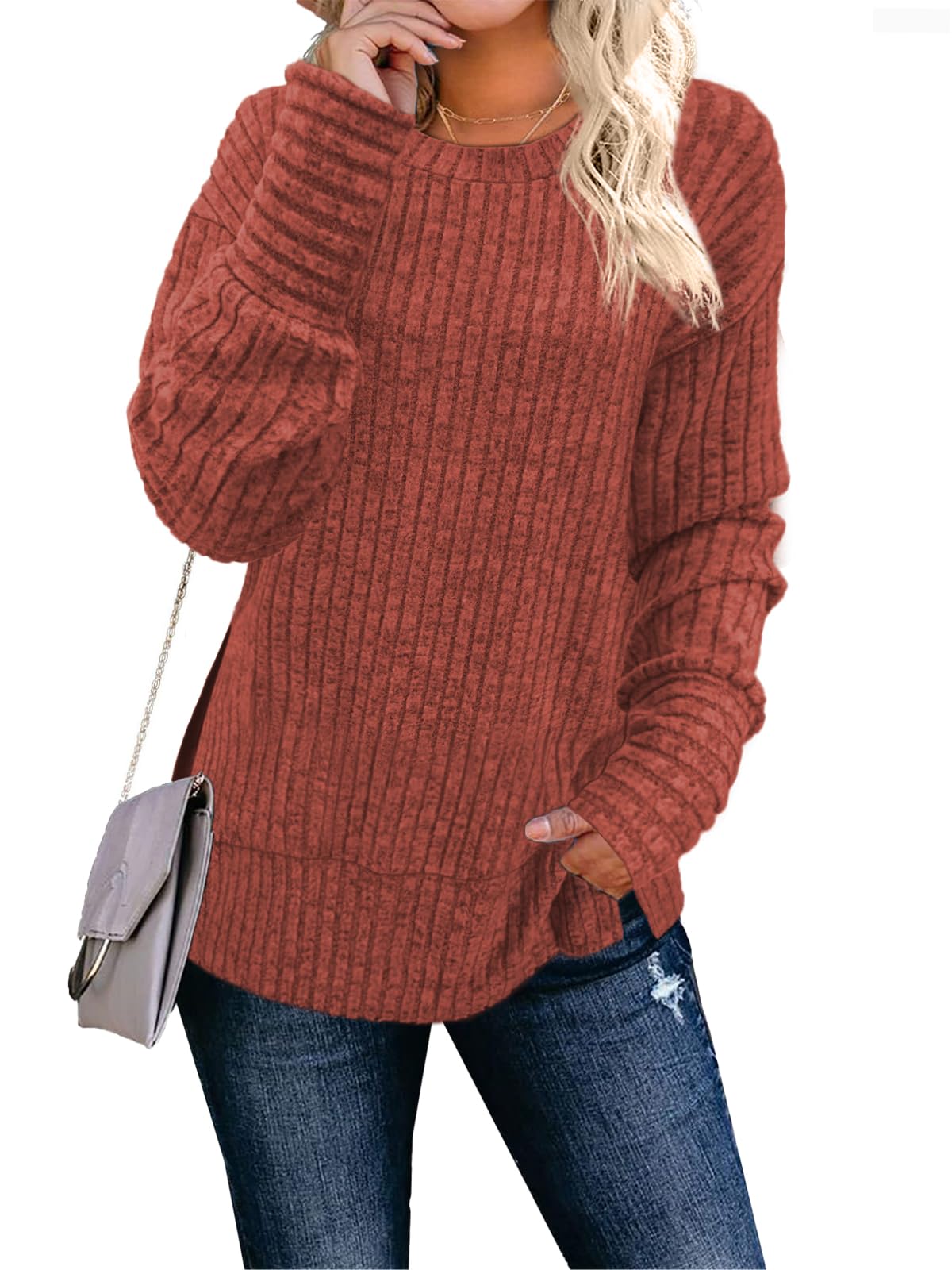 JomeDesign Sweaters for Women Long Sleeve Shirts Crew Neck Sweatshirt Lightweight Casual Tunic Tops