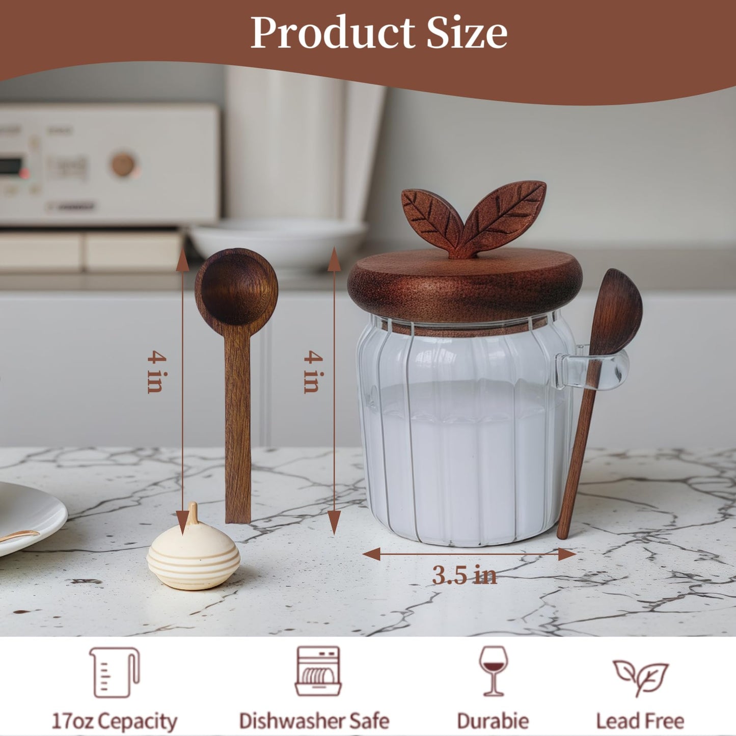 BUITLU Sugar Bowl with Lid and Spoon,17 oz Sugar Container for Coffee Bar, Glass Coffee Canister, Airtight Food Storage Jar, Brown Sugar Container, Cereal Tea Salts Spice Jar