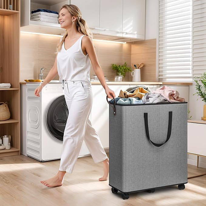 Laundry Basket with Wheels, Collapsible Laundry Baskets, Laundry Hamper with