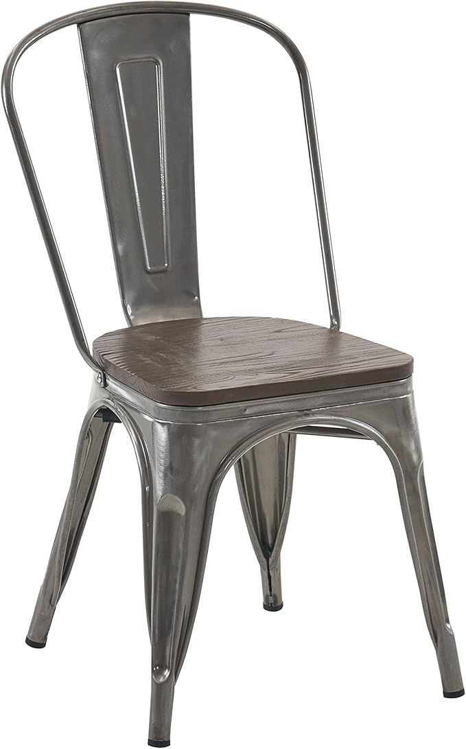 Nazhura Metal Dining Chair Farmhouse Tolix Style for Kitchen Dining Room Patio, 18 Inch, Stackable, Waterproof Indoor/Outdoor (Sets of 4) (Brushed Metal with Wood Padding)