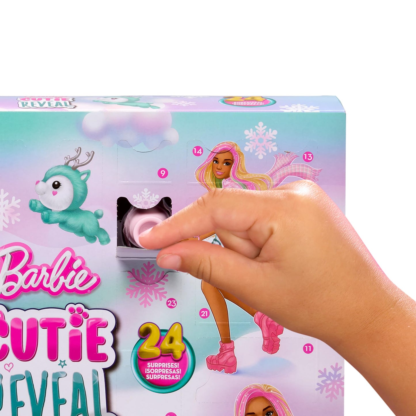 Barbie Cutie Reveal Advent Calendar with Doll & 24 Unboxing Surprises, Holiday Advent Calendar with Color Change, HJX76