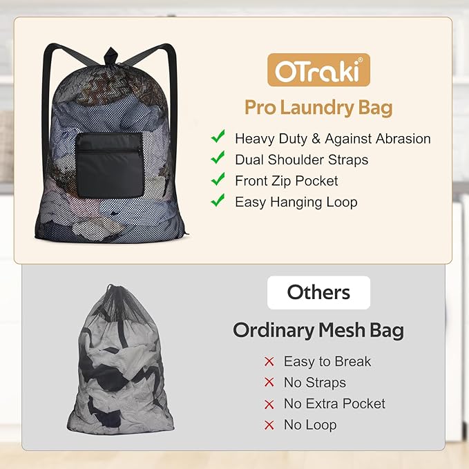 OTraki Mesh Laundry Bags 36 x 28 Inch Extra Large Travel Laundry Bag Backpack