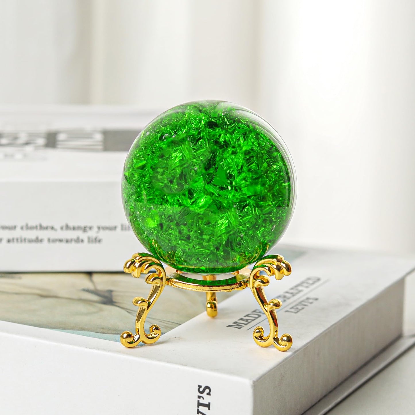 LONGWIN 60mm Ice Cracked Crystal Ball Decorative Glass Ball Home Decor Ornaments (Green)