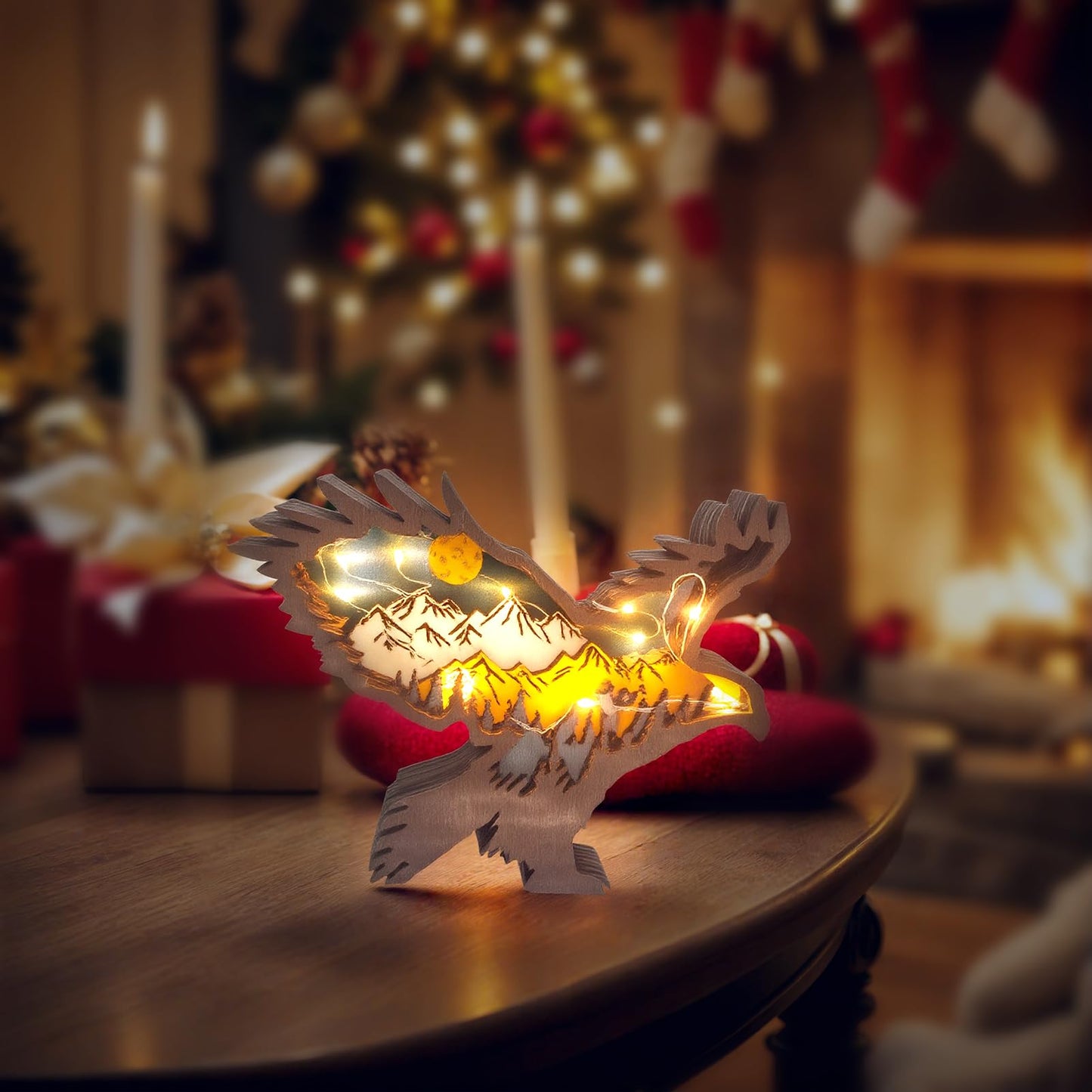 Drawelry 3D Wood Carving Animals Lamp Home Decorative, Cute Bear Family Elephant Presents Ideas Christmas Living Room Office Decor Warm LED Night Lights Gift for Friend Daughter Son Mom Dad (Eagle)
