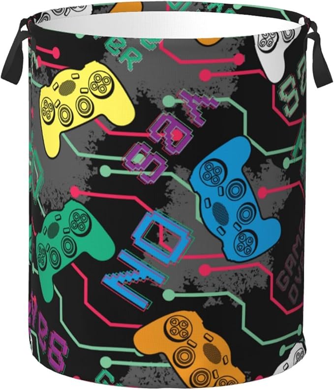 Colorful Game Joysticks Laundry Hamper Bag, Video Game Controller Background