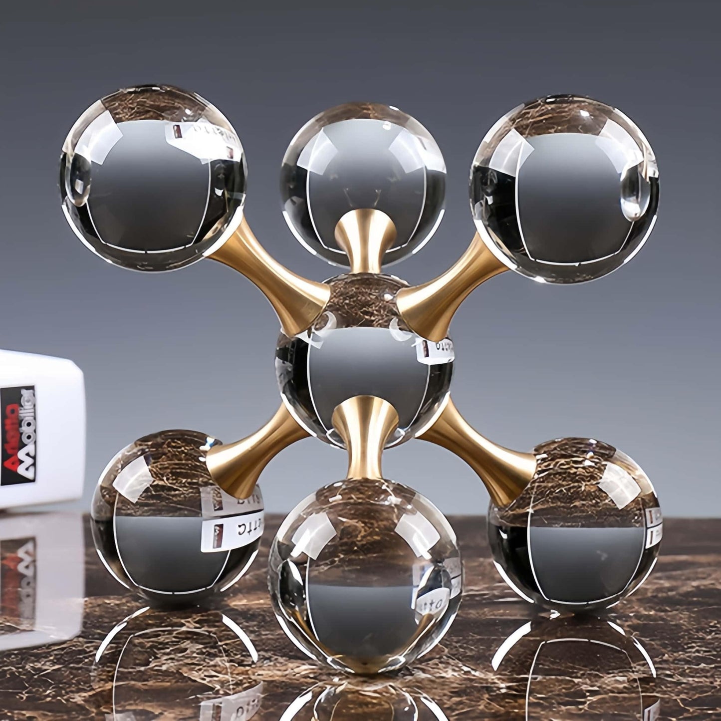 6.7 inch Transparent Golden Crystal Ball, Living Room Decor, Gold Modern Western House Decor Aesthetic, Home Decor Living Room, Office, Book Shelf, Bedroom, Desk, Fireplace, Coffee Table and More