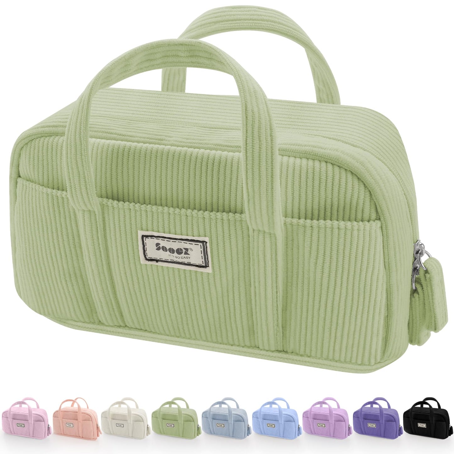 Sooez Large Pencil Case Pouch, Extra Big Pencil Bag with 5 Compartments, Pen Bag Wide Opening, Soft Corduroy Pen Pouch Organizer with Zipper, Cute Aesthetic School Supplies for Teen Girls-Green